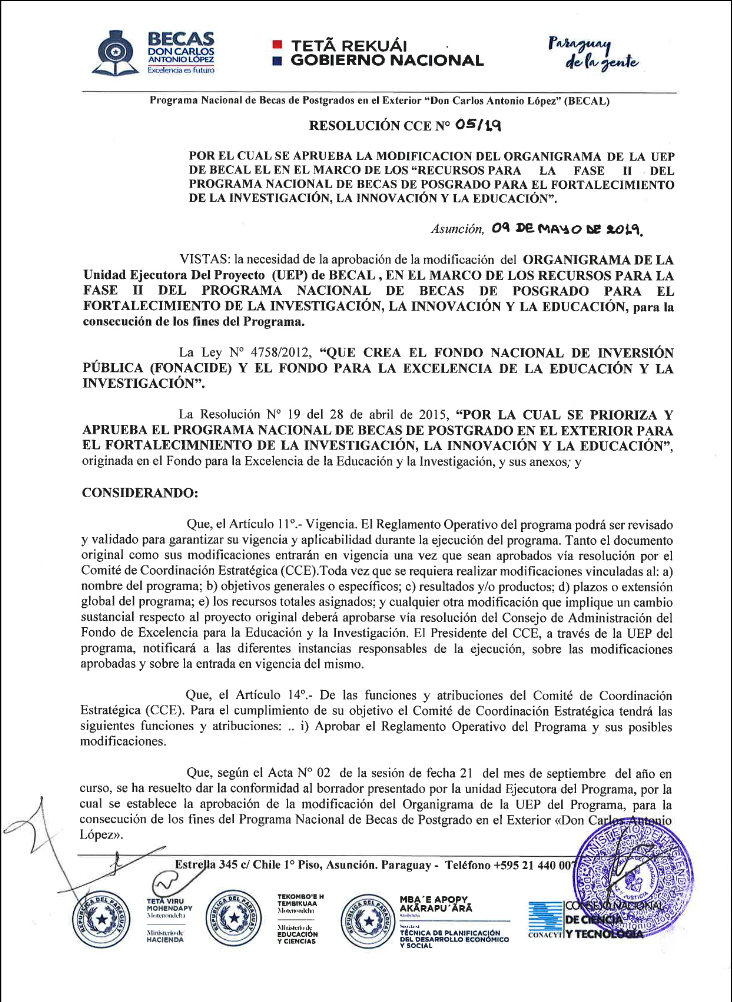 Imagen de la resolución del organigrama de Becal